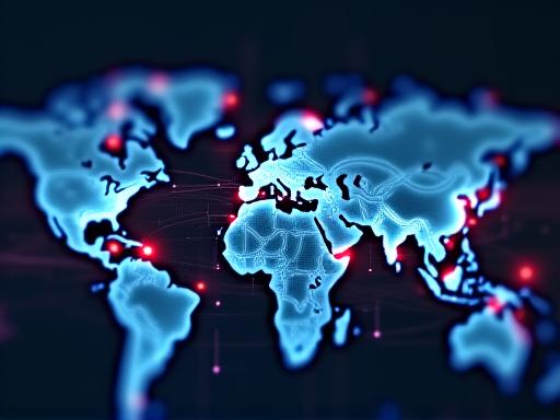 Abstract digital network lines over a world map